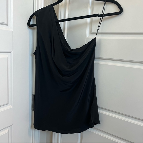 Jay Godfrey One-Shoulder Silk Blouse in Black Size 6 - Picture 1 of 5